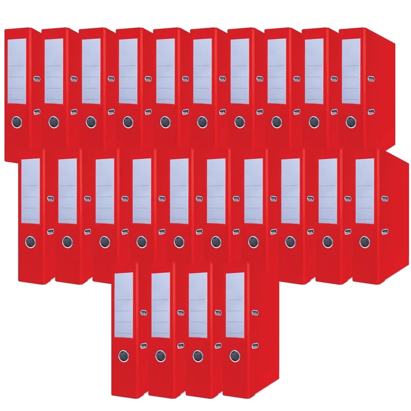 Officer Products Products Pack of 24 Folders, Red, A4/75 mm, Paper Cardboard/Plastic Cover, PP Slotted Folder, Office Folder, Cardboard Folder, File Folder, Metal Edge Protection