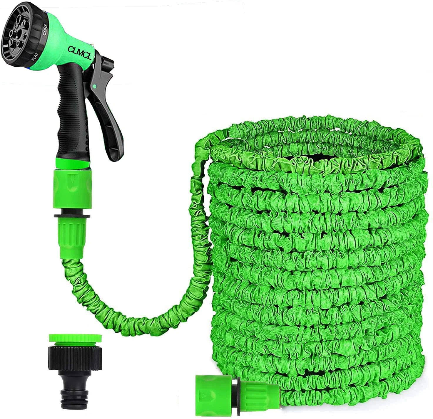 CLMCL 25ft/50ft/75ft/100ft/125ft Expandable Garden Hose Pipes, Expandable Garden Hose Flexible Stretch Water Pipe for Home Lawn Car with 8 Function Professional Water Spray Nozzle (125ft,Green)