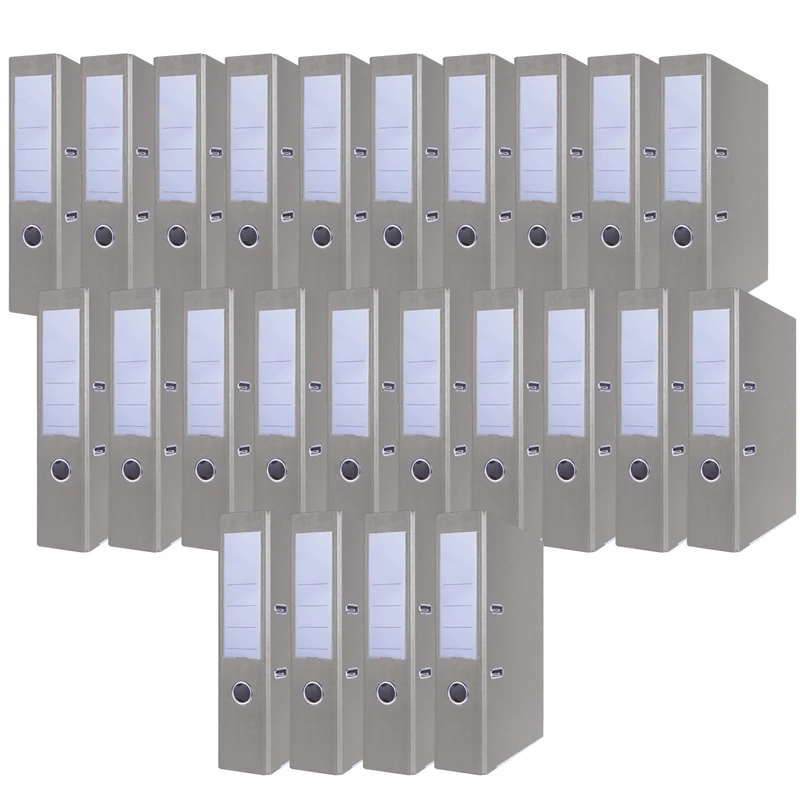 OFFICER PRODUCTS Document Binders A4/Set of 24/75 mm/7,5 cm/Gray/Ring Binder/PP Plastic Cover/Locking Mechanism/File Folder/Document Organisation/Archiving & Home Office File Organizer