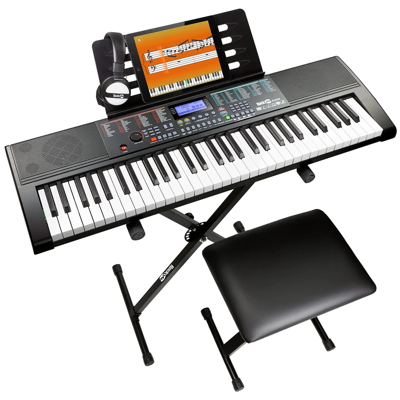 RockJam 61 Key Keyboard Piano Kit with Stand, Bench, Headphones & Lessons