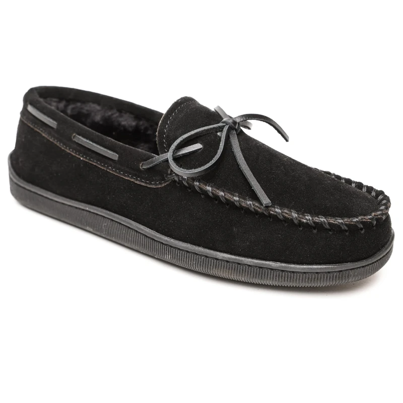 Minnetonka Men's Pile Lined Hardsole Slipper - Black, Size 9 Wide
