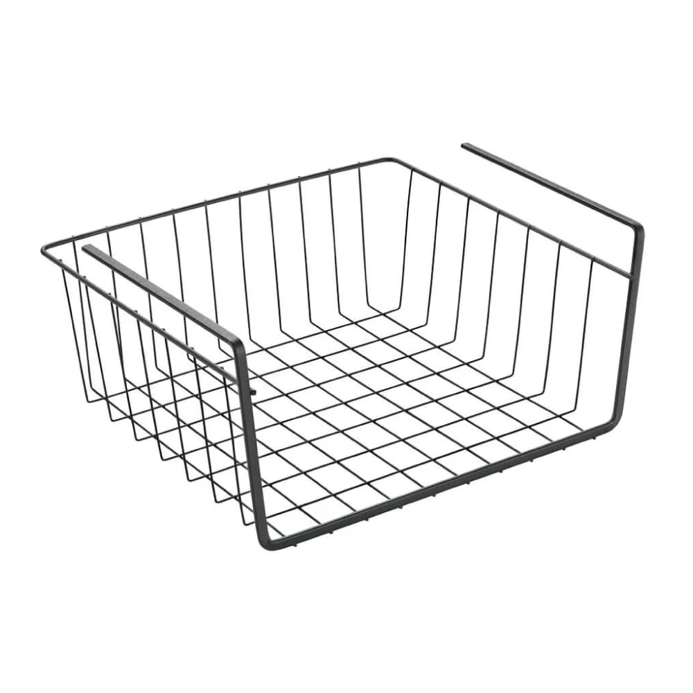 Metaltex Lava Kanguro - Under Shelf Storage Basket - Space-Saving Shelf Organiser - Undershelf Basket for Kitchen Essentials - With Touch-Therm Finish - 30 x 26 x 14cm, Black