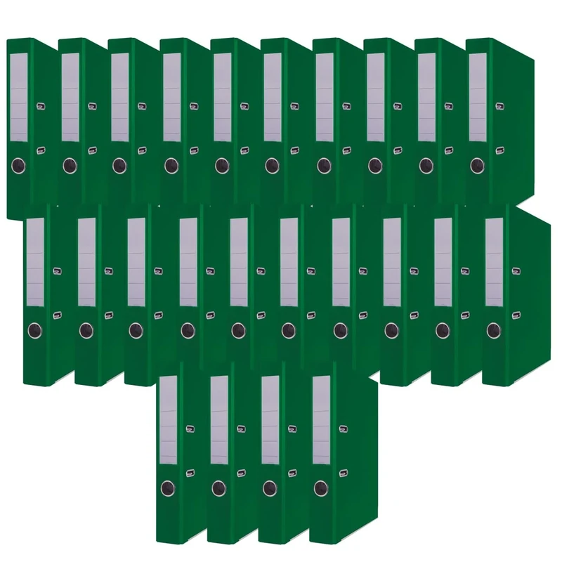 OFFICER PRODUCTS Pack of 24 Folders Green DIN A4 50 mm Paper Cardboard Plastic Cover PP Slotted Folder Office Folder Metal Edge Protection