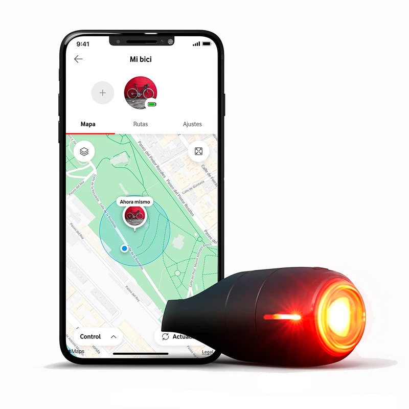 Vodafone Smart Bike Rear Light, Curve Bike LightGPS Tracker – Brake Light with GPS Locator, Impact Detection, and Security Alarm Includes Subscription 6 Months, Black