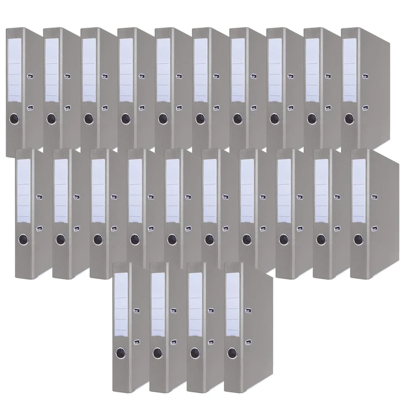 OFFICER PRODUCTS Pack of 24 folders, Grey, DIN A4/50 mm, Paper Cardboard/Plastic Cover, PP Slotted Folder, Office Folder, Paper Folder, Metal Edge Protection