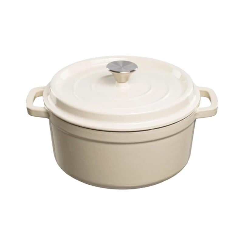 GRAND FEU Enameled Cast Iron Pot - 4.7L Stylish Saucepan - Minimalist Design with Lid (White)