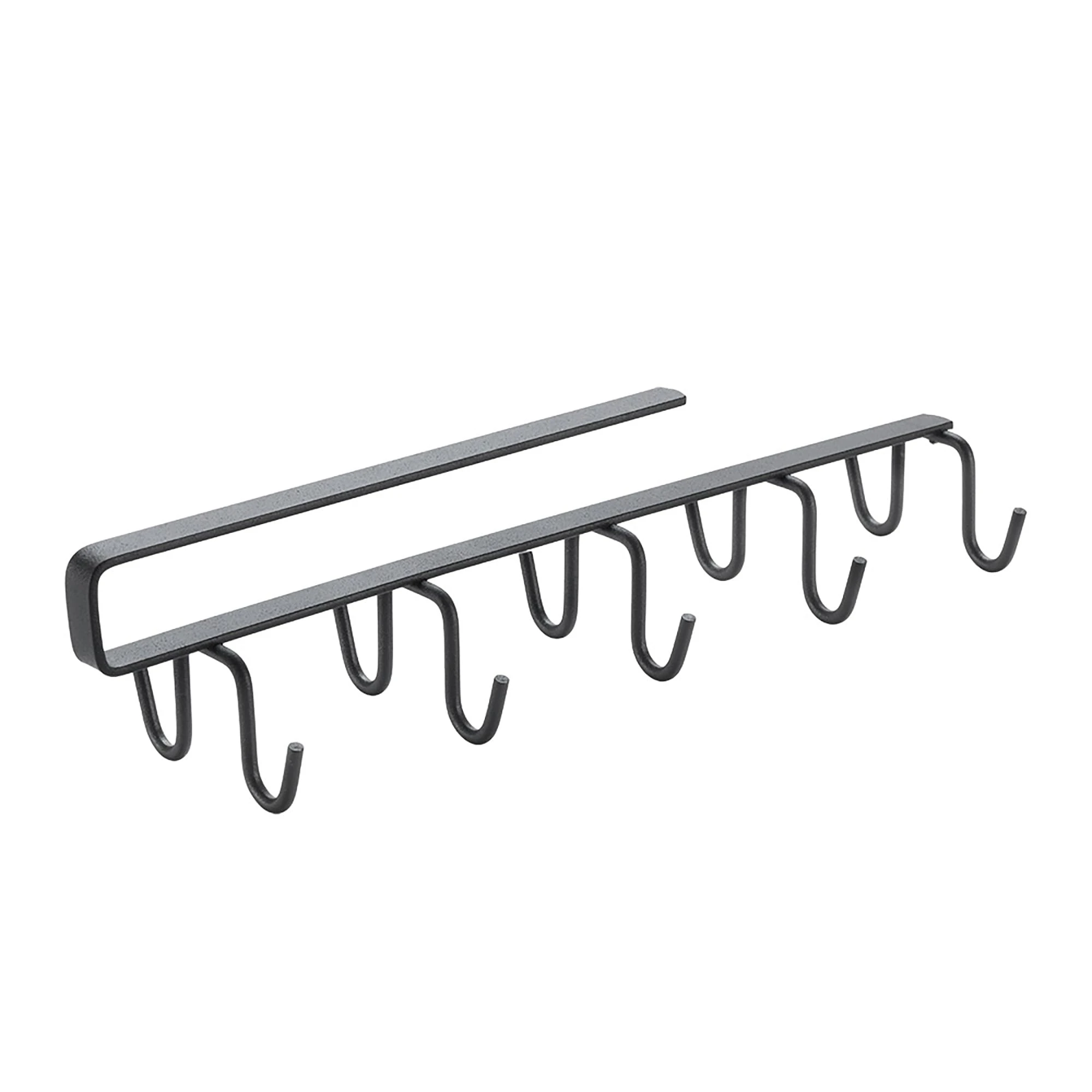 Metaltex Lava My Hooks Under Shelf Storage - 6 x 25 x 6cm Cabinet Mounted Hanging Storage Rack - 10 Hook Kitchen Cupboard Cup Holder & Utensil Hanger - Touch-Therm Finish, Black