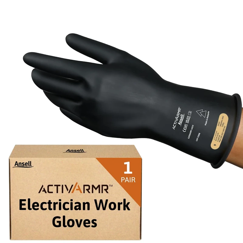 Ansell ActivArmr RIG011B, Electrical Protection Rubber Gloves, Flexible & Durable Black Latex Gloves, Ergonomic Arc Flash Protection, X-Large, 1 Pair