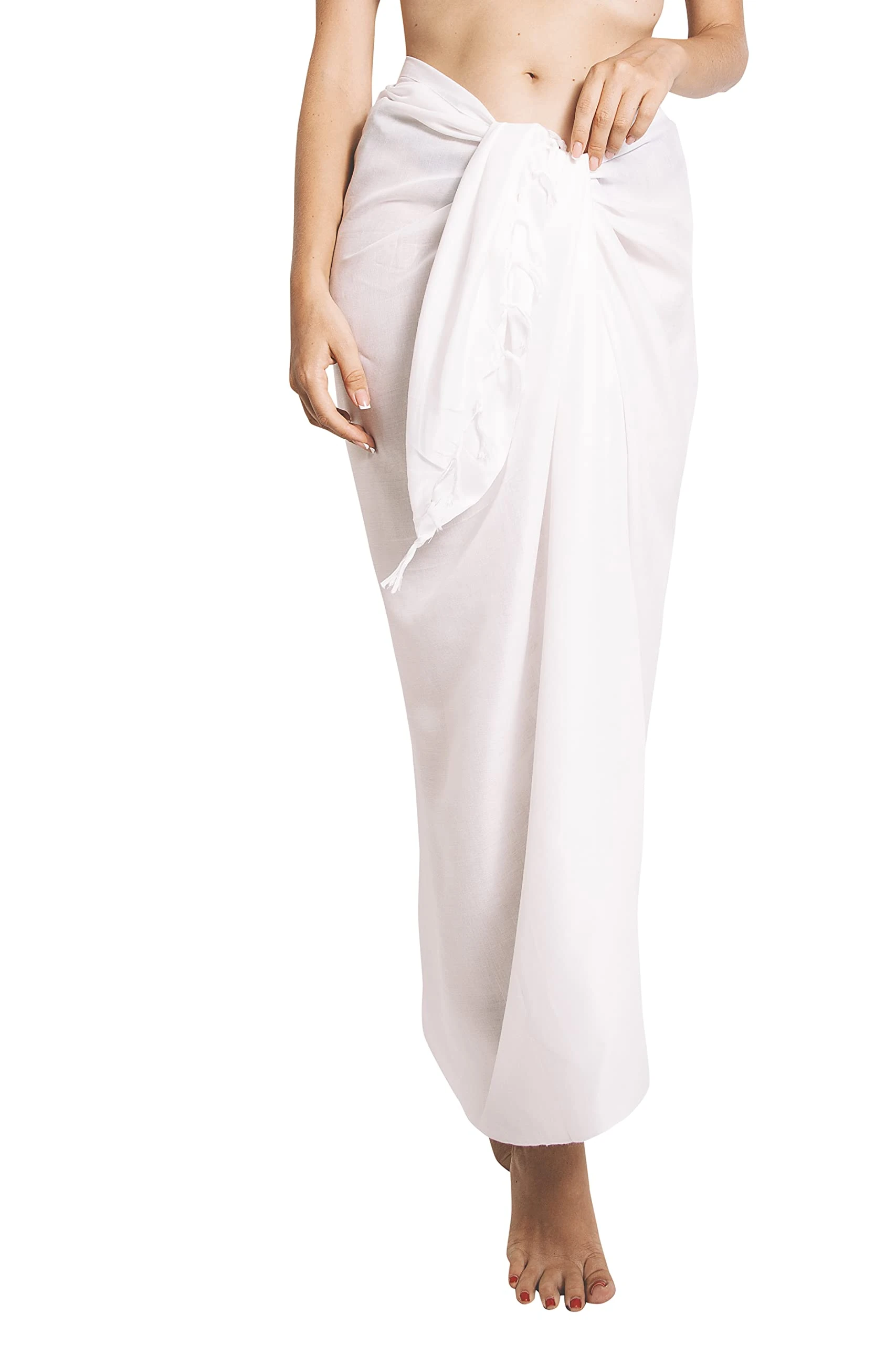 CHAINUPON Womens Beach Pareos Sarong Sheer Long Swimsuit Cover Ups Bikini Wrap Skirt (1-White)