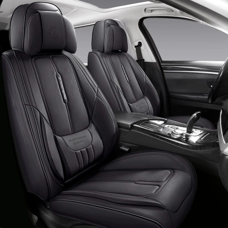 NS YOLO Leather Car Seat Covers Full Set, Faux Leatherette Automotive Vehicle Cushion Cover Universal Fit for Cars SUV Pick-up Truck in Auto Interior Accessories (Black)