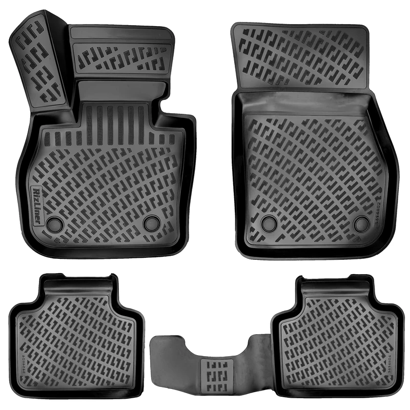 RizLiner Custom Fit Floor Mats Compatible with BMW X1 2016-2022 & X2 2018-2022 3D Laser Measured 1st & 2nd Row Floor Liners All Weather Odorless Non-Slip TPE Car Mat (Front & Rear,Black)