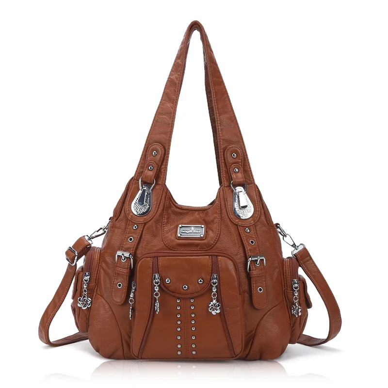 Angel Kiss Handbags for Women Soft PU Leather Large Hobo Bags for Ladies Top Handle Satchel Shoulder Bag, 158#129brown-us, One Size
