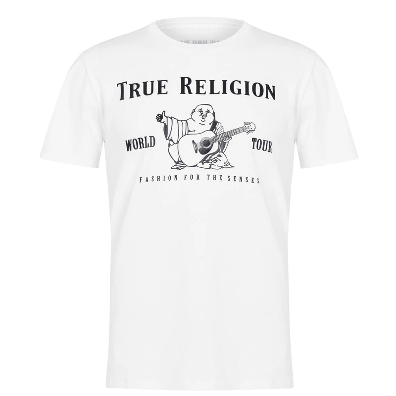 True Religion Men's Short Sleeve Metallic Buddha Tee, Optic White, XL