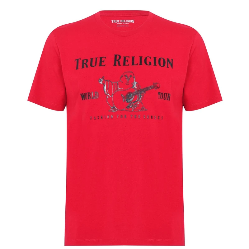 True Religion Men's Short Sleeve Metallic Buddha Tee, True Red, M
