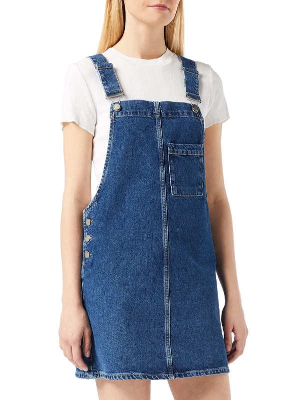 Dr. Denim Women's Effie Dungaree Dress, Pebble Mid Retro, XS UK - Image 1