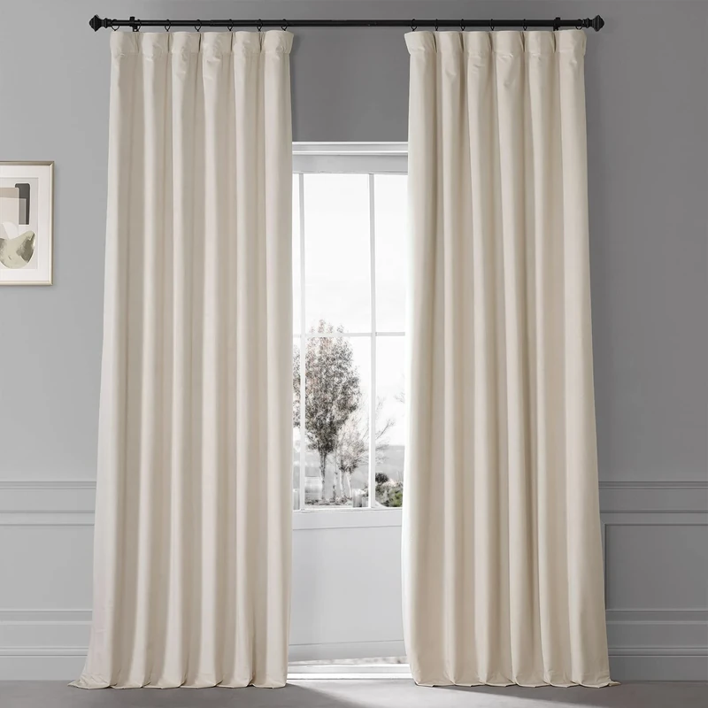 HPD Half Price Drapes Signature Plush Velvet Blackout Curtains for Bedroom (1 Panel), 50W X 108L Hotel Black Out Curtains for Living Room, Thermal Insulated Blackout Curtains for Windows, Diva Cream