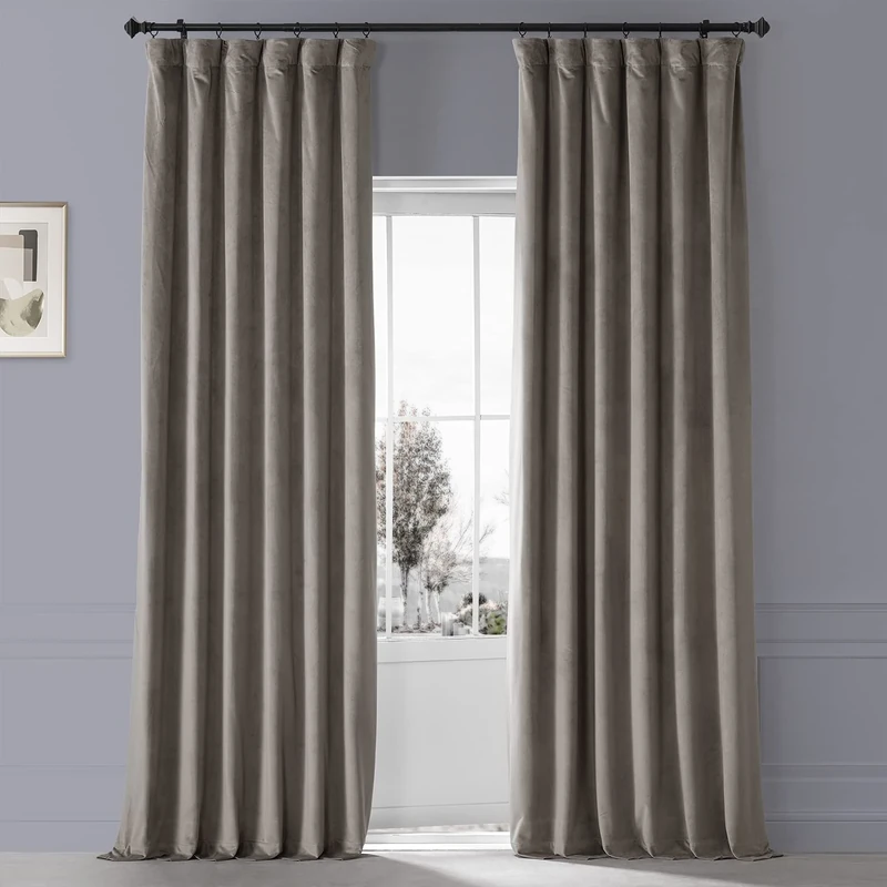 HPD Half Price Drapes Signature Plush Velvet Blackout Curtains for Bedroom (1 Panel), 50W X 96L Hotel Black Out Curtains for Living Room, Thermal Insulated Blackout Curtains for Windows, Library Taupe