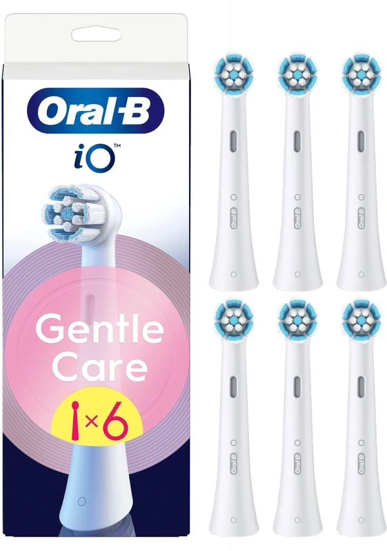 Oral-B Pack of 6 Gentle Care Replacement Brushes, Genuine White, Softest Brushing, Suitable for Sensitive Gums, Round Brush for Oral B iO Electric Toothbrushes