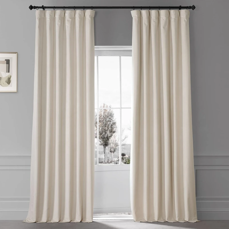 HPD Half Price Drapes Signature Plush Velvet Blackout Curtains for Bedroom (1 Panel), 50W X 96L Hotel Black Out Curtains for Living Room, Thermal Insulated Blackout Curtains for Windows, Diva Cream