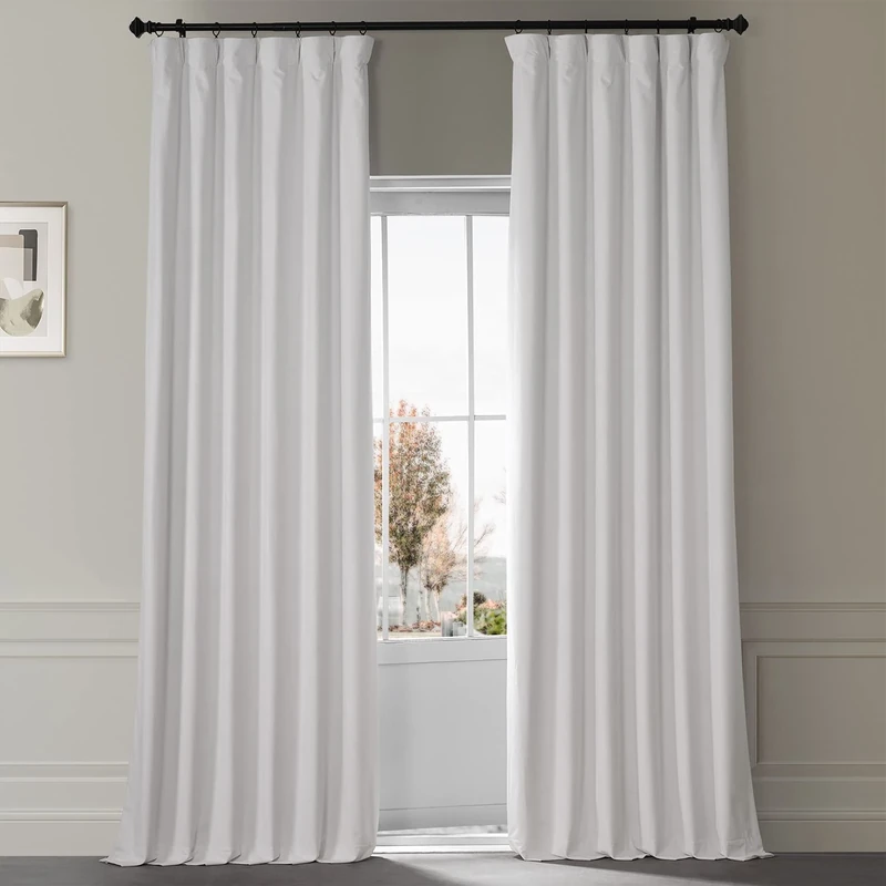 HPD Half Price Drapes Signature Plush Velvet Blackout Curtains for Bedroom (1 Panel), 50W X 84L Hotel Black Out Curtains for Living Room, Thermal Insulated Blackout Curtains for Windows, Misty White