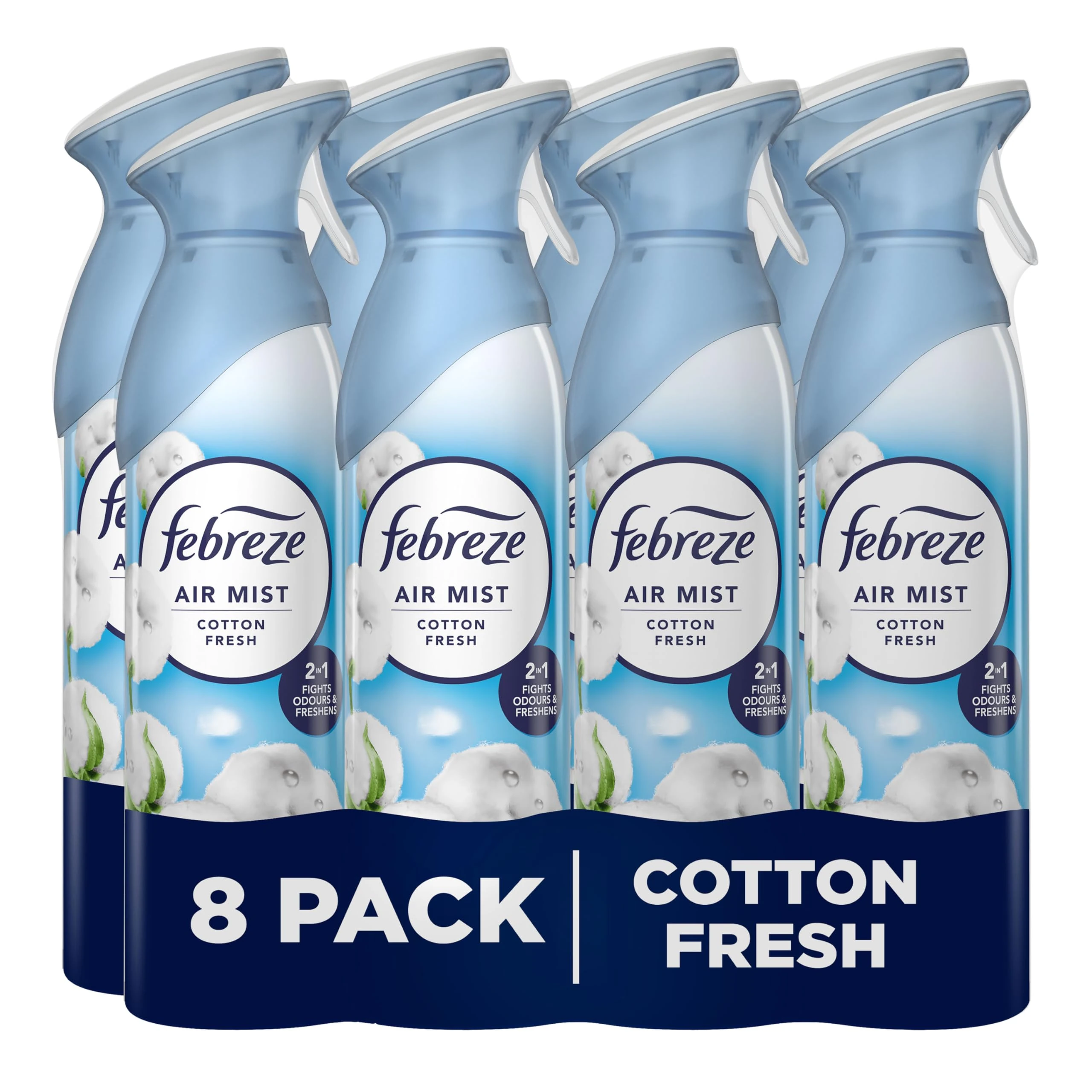 Febreze Air Freshener for Room Spray & Bathroom, Cotton Fresh, 185ML x 8 Packs, Air Fresheners for Home