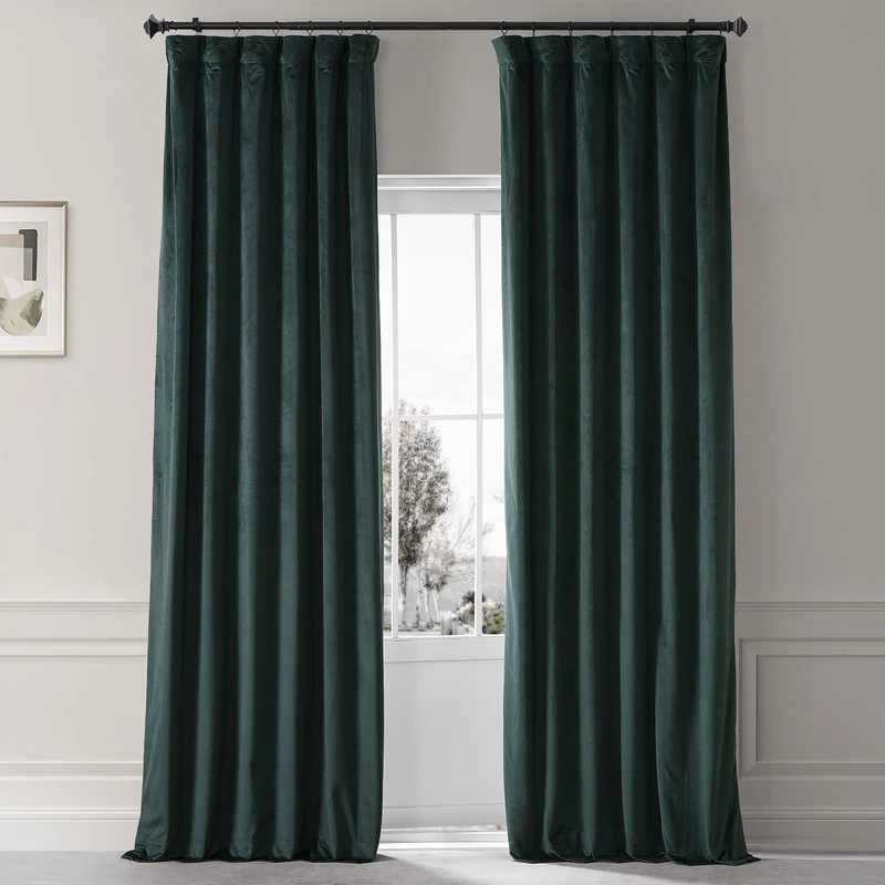HPD Half Price Drapes Blackout Solid Thermal Insulated Window Curtain 50 X 96 Signature Plush Velvet Curtains for Bedroom & Living Room (1 Panel), VPYC-SBO179759-96, Spirit Green