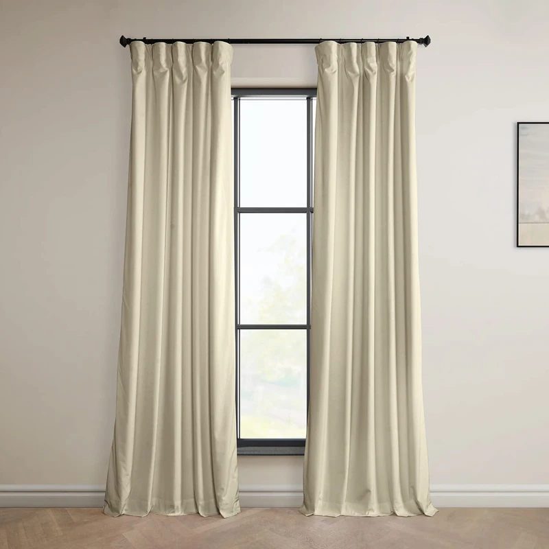 HPD Half Price Drapes Blackout Solid Thermal Insulated Window Curtain 50 X 84 Signature Plush Velvet Curtains for Bedroom & Living Room (1 Panel), VPYC-SBO161204-84, Angora Beige