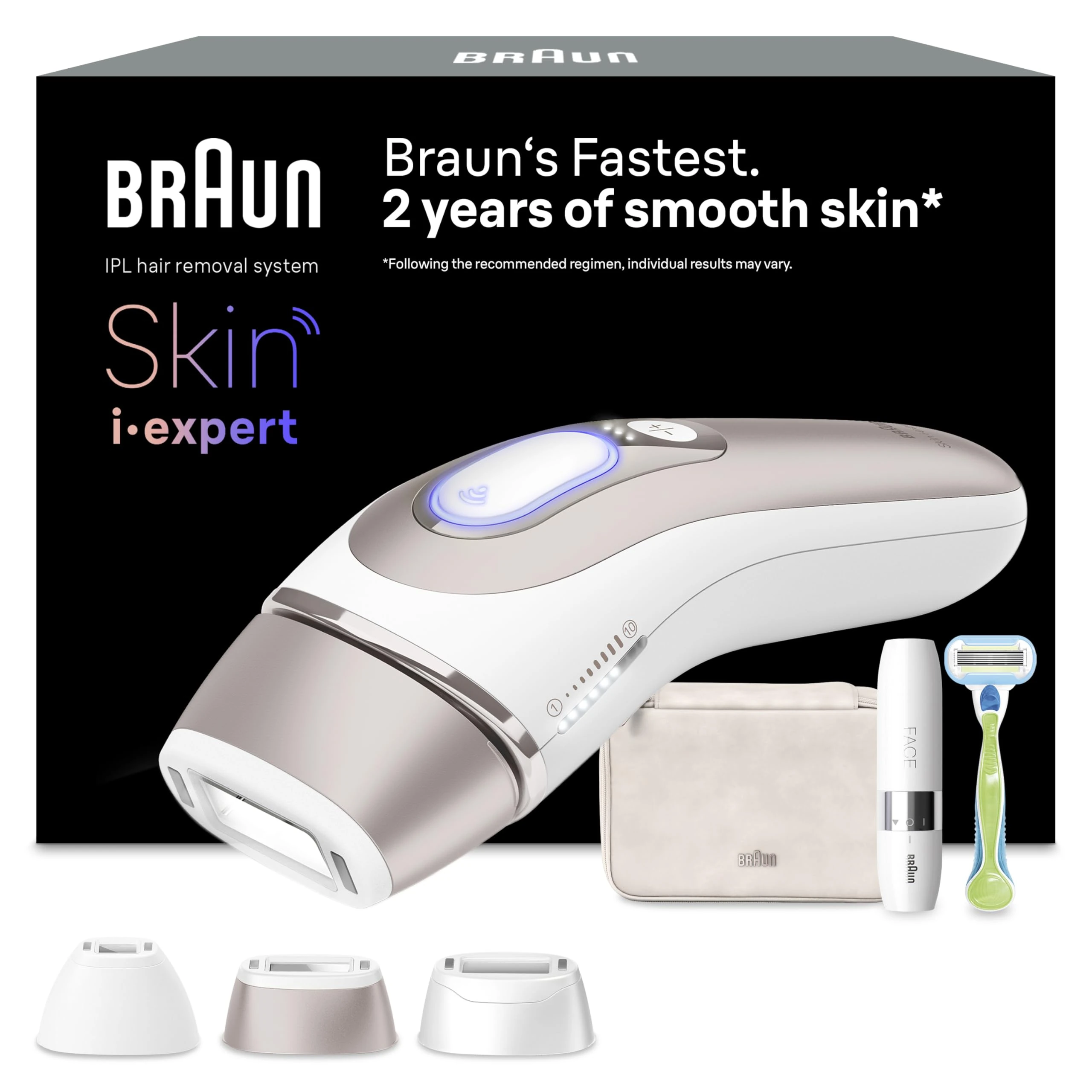 Braun Smart IPL Skin I Expert, at Home Hair Removal, Alternative for Laser Hair Removal, Smart IPL with Exclusive Free App, Mini Face Shaver, 3 Heads, 2 Years of Smooth Skin, PL7249