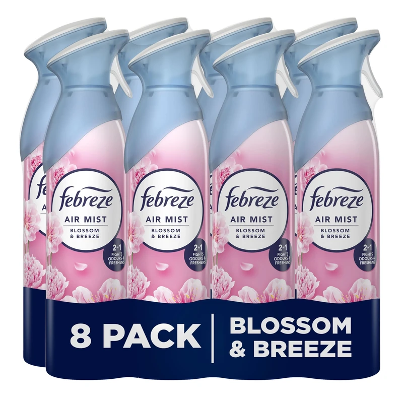 Febreze Air Freshener for Room Spray & Bathroom, Blossom & Breeze, 185ML x 8 Packs, Air Fresheners for Home