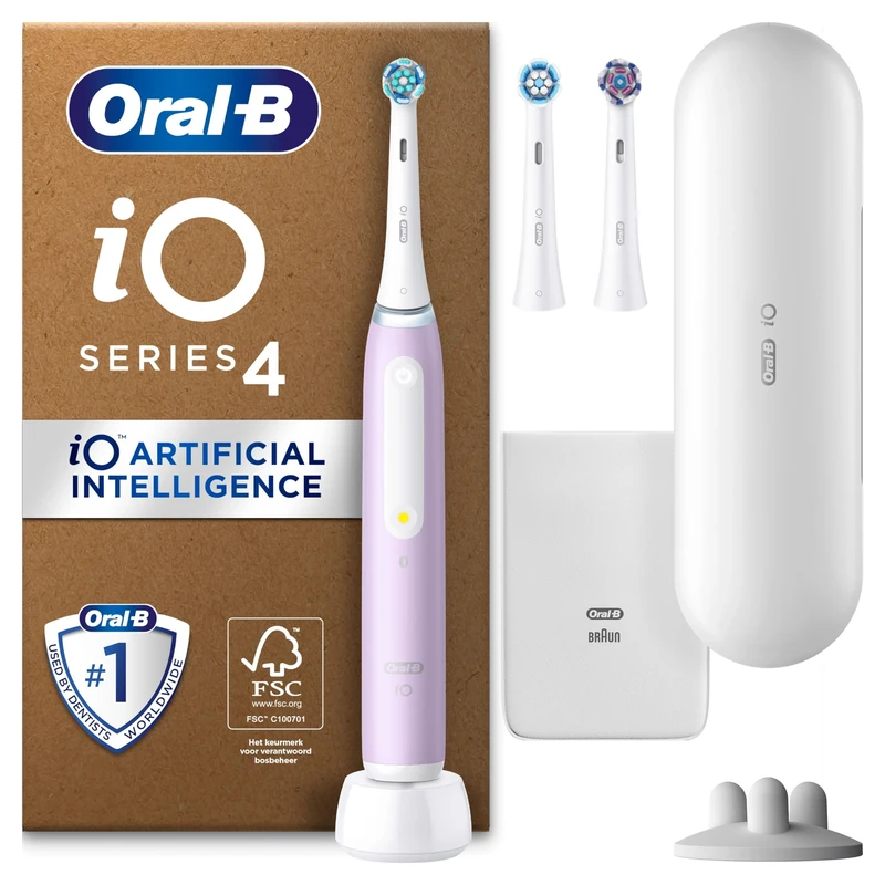 Oral-B iO4 Electric Toothbrush For Adults, 3 Toothbrush Heads, Travel Case & Toothbrush Head Holder, 4 Modes With Teeth Whitening, 2 Pin UK Plug, Pink