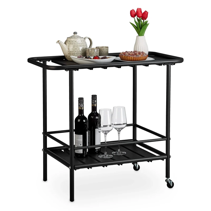 Relaxdays Serving, Flexible Wheels, Multi-Purpose, Outdoor, Trolley, Modern, Steel, H x W x D: 72 x 45 x 80.5 cm, Black, 72x45x80,5 cm