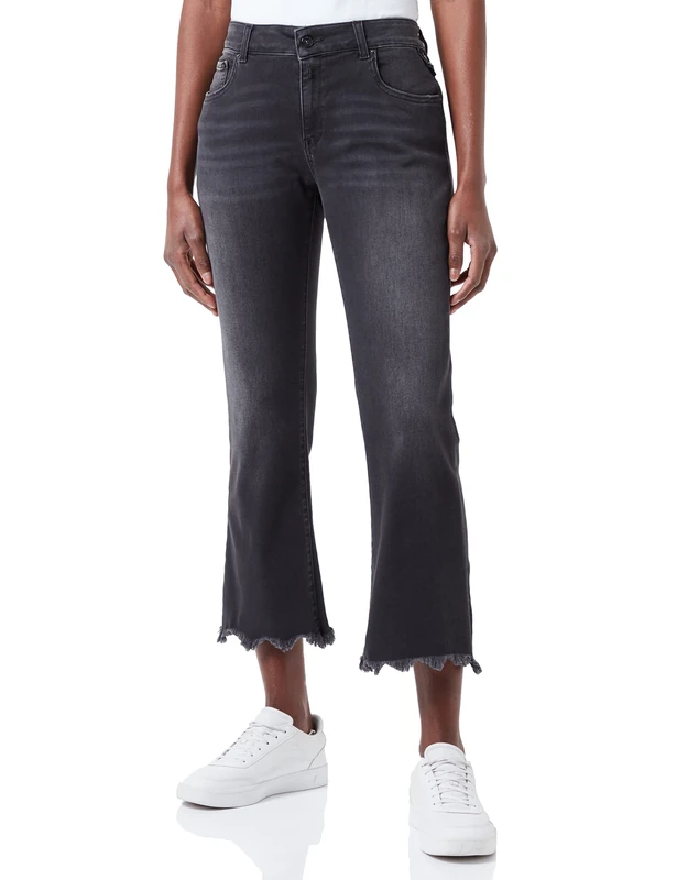REPLAY Women's FAABY Flare Crop Jeans, 98 Black, 26