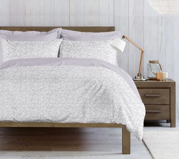 Homemania Mandy Set, Natura, Double, with Duvet Cover, Pillowcase for Bed, White, Purple, Cotton, 250 x 200 cm