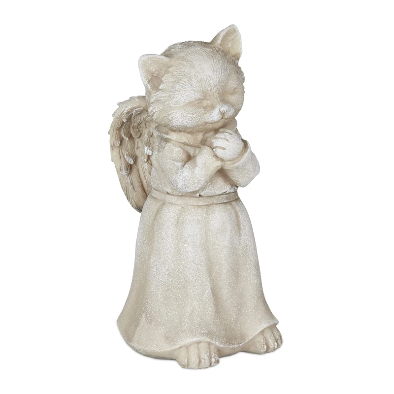Relaxdays Grave Ornament for Cat, Garden Ornament, Keepsake for Animal, Cat Angel, Weatherproof Cat Memorial Stone, Cream