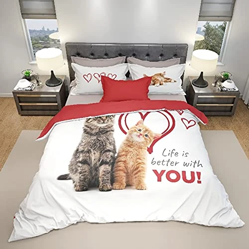 Homemania 014252 Cats Duvet Cover Set for Bed, Multicoloured, 250 x 200 cm - Image 1