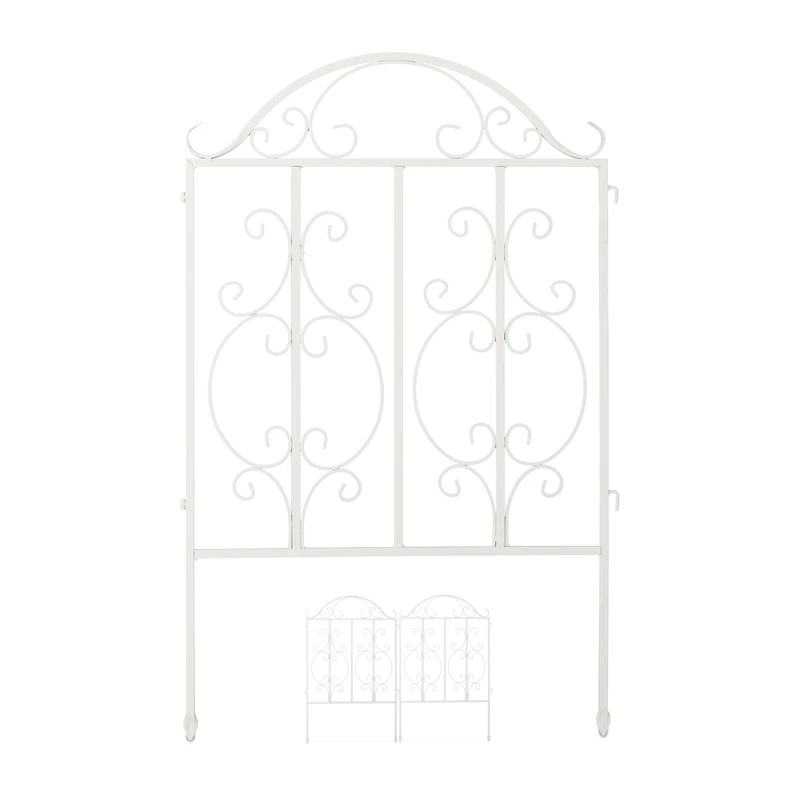 Relaxdays decorative fence panels, fencing elements for garden, set of 3, 63.5x98 cm (LxH), metal, ornate design, white