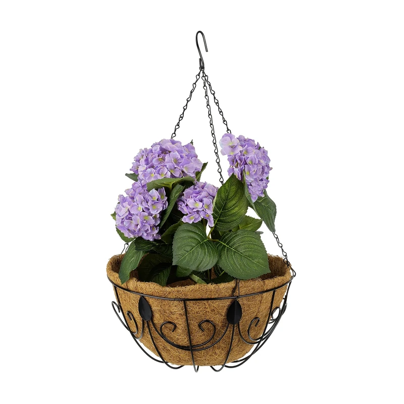 Relaxdays hanging basket, set of 3 flower pots with cococut liners, with chain & hooks, diameter 35 cm, 10 l, brown, Iron