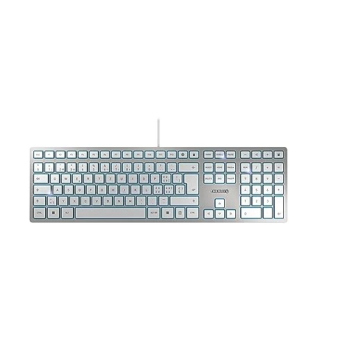 CHERRY KC 6000 SLIM, Ultra-Flat Design Keyboard, Swiss Layout (QWERTZ), Wired (USB-A Connection), Quiet, Durable Key Labelling, Silver