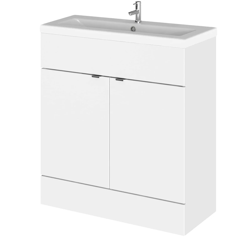 Hudson Reed CBI128A Fusion Modern Bathroom 2 Door Floor Standing Vanity Unit and Full Depth Ceramic Basin, 800mm, Gloss White