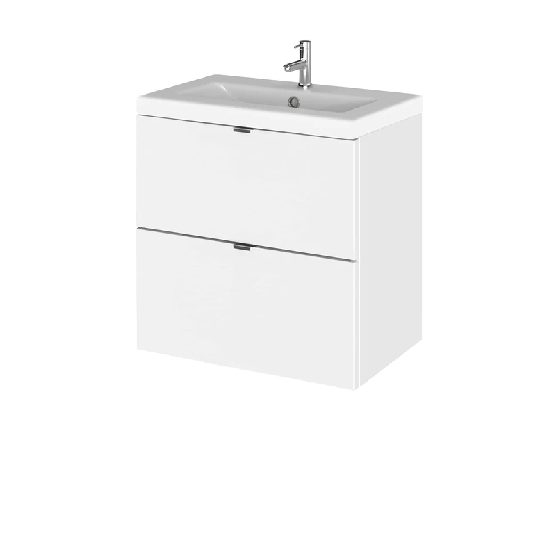 Hudson Reed CBI141A Fusion Modern Bathroom 2 Drawer Wall Hung Vanity Unit and Full Depth Ceramic Basin, 500mm, Gloss White