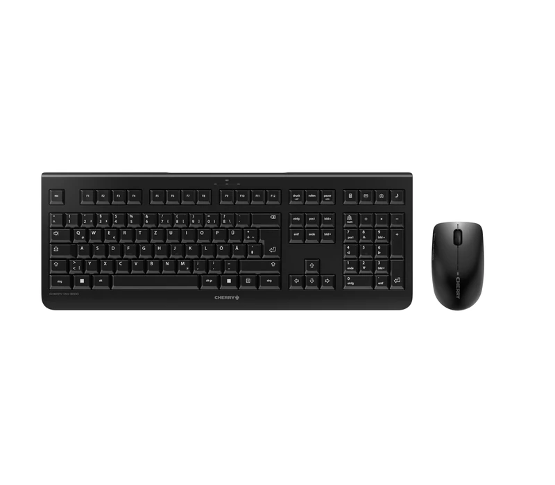 CHERRY DW 3000, Wireless Desktop Set, Slovenian Layout (QWERTZ), 2.4 GHz RF, Flat Design, Low-Noise Keys, Symmetrical Mouse, Black