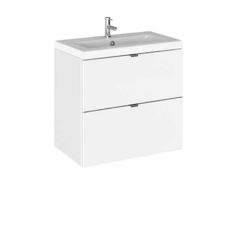Hudson Reed CBI130A Fusion Modern Bathroom 2 Drawer Wall Hung Vanity Unit and Full Depth Ceramic Basin, 600mm, Gloss White