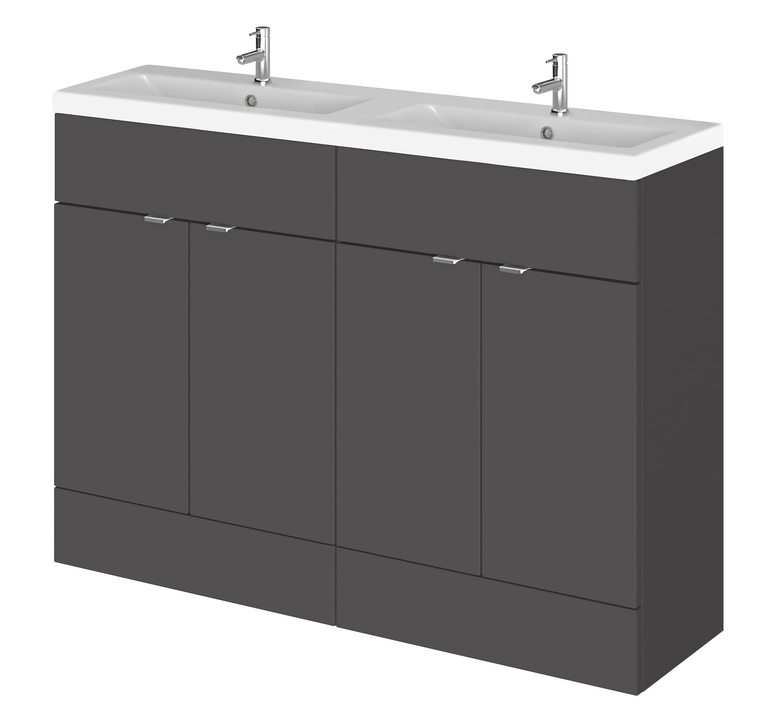Hudson Reed CBI934A Fusion Modern Bathroom 4 Door Floor Standing Vanity Unit and Full Depth Double Ceramic Basin, 1200mm, Gloss Grey