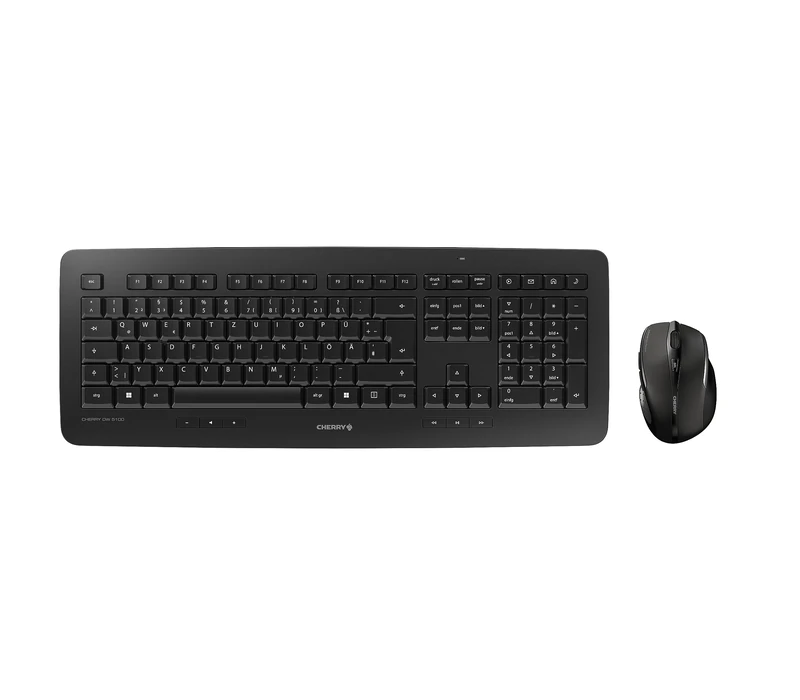 CHERRY DW 5100, Wireless Desktop Set, Czech/Slovak Layout (QWERTZ/QWERTY), 2.4 GHz RF, Ergonomic Right-Handed Mouse, Battery-Operated, Black