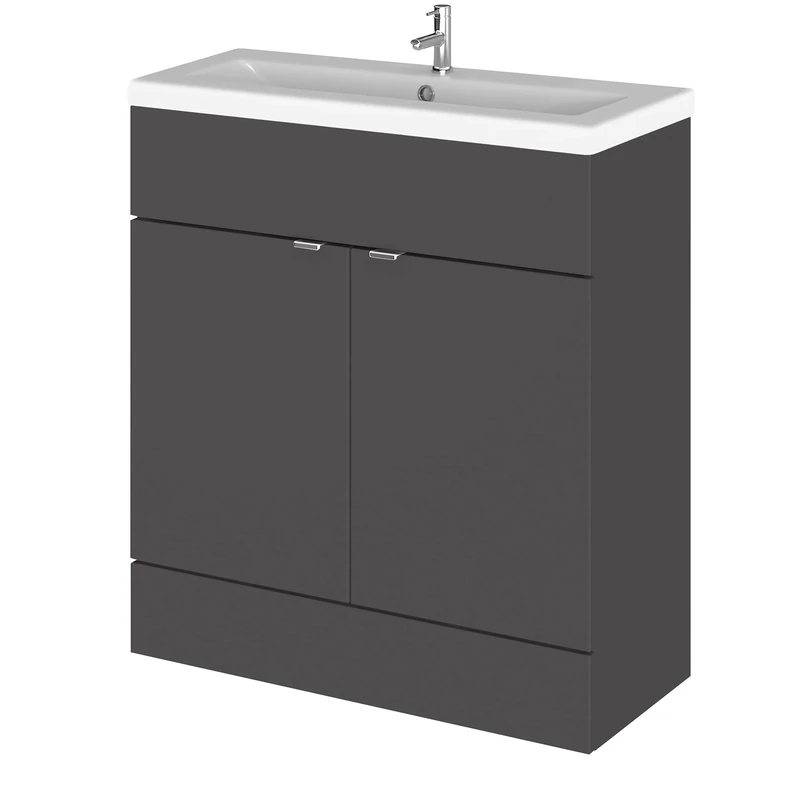 Hudson Reed CBI928A Fusion Modern Bathroom 2 Door Floor Standing Vanity Unit and Full Depth Ceramic Basin, 800mm, Gloss Grey