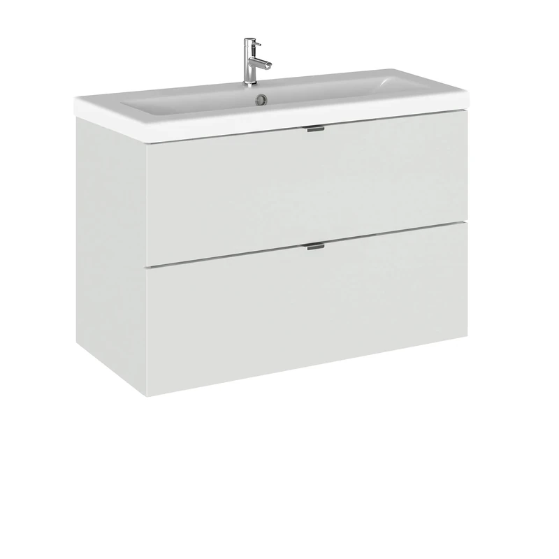 Hudson Reed CBI431A Fusion Modern Bathroom 2 Drawer Wall Hung Vanity Unit and Full Depth Ceramic Basin, 800mm, Gloss Grey Mist