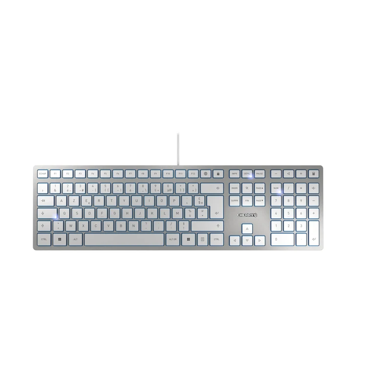 CHERRY KC 6000 SLIM, Ultra-Flat Design Keyboard, Belgian Layout (AZERTY), Wired (USB-A Connection), Quiet, Durable Key Labelling, Silver
