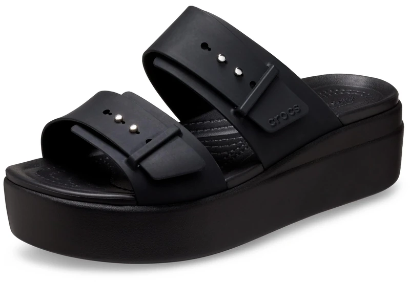 Crocs Women's Brooklyn Buckle Low Wedge Sandals - Black
