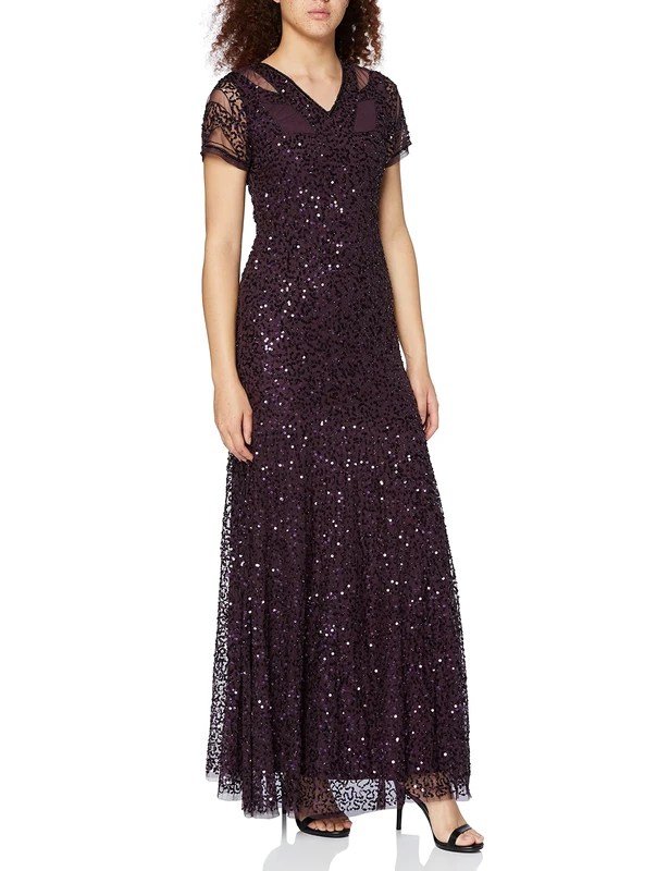 Amelia Rose Women's Hesper Embellished Maxi Dress Special Occasion, Aubergine Purple, 12
