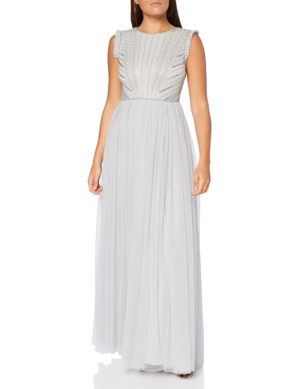 Amelia Rose Women's Danica Embellished Maxi Dress Special Occasion, Ice Grey, 14